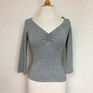 Luna Chix Gray Metallic V Neck Stretch Semi Thin Knit Top Size XS Classic Casual